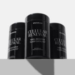 Three black containers labeled 'Vivorum Cellular Renewal' on a light gray background